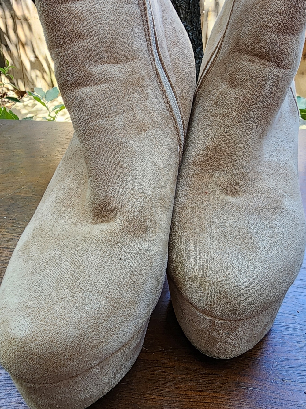 Taupe Faux Suede Concealed Platform Ankle Booties Side Zip Heeled Boots [8.5/39]